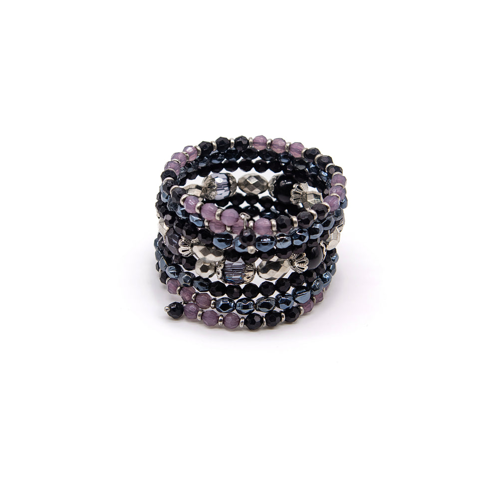 Black & Gray Beaded Wrap Bracelet