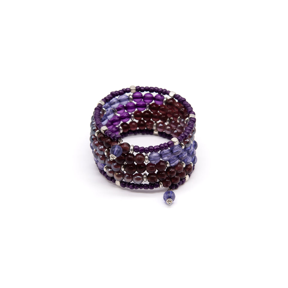 Purple Tonal Beaded Wrap Bracelet