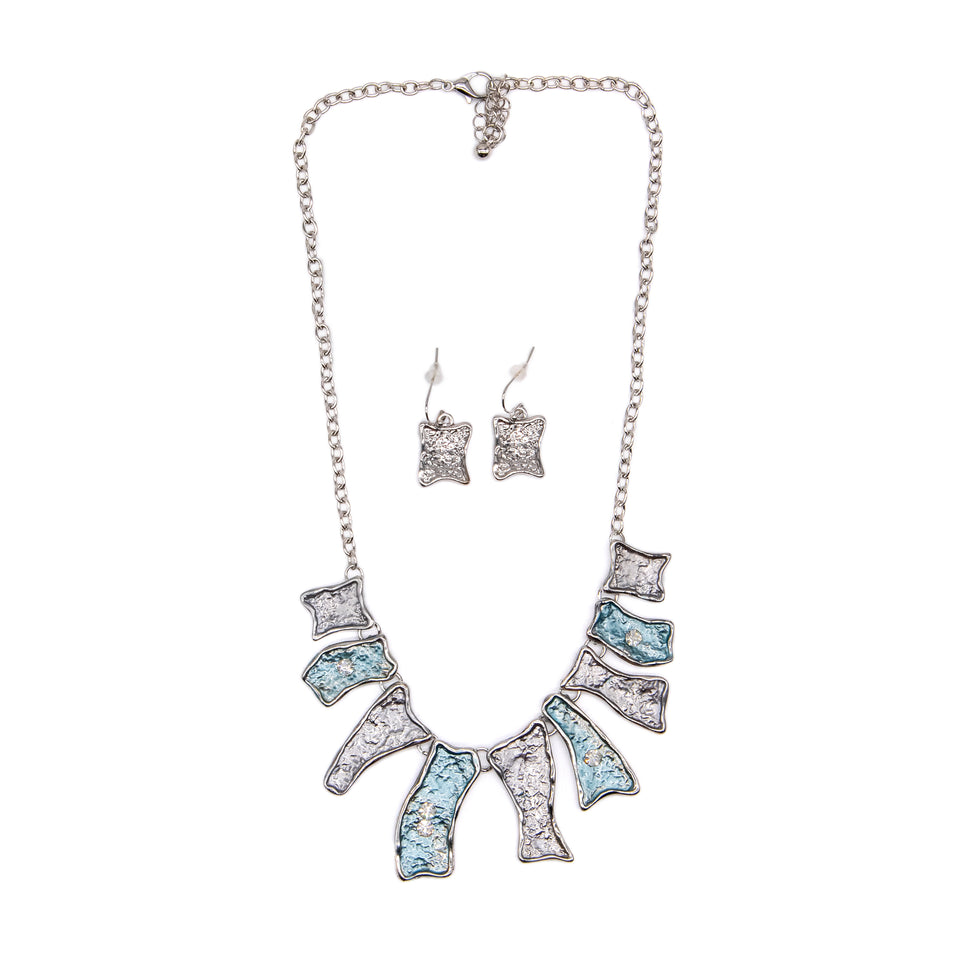 Enamel Turquoise Silver-Plated Necklace + Earring Set