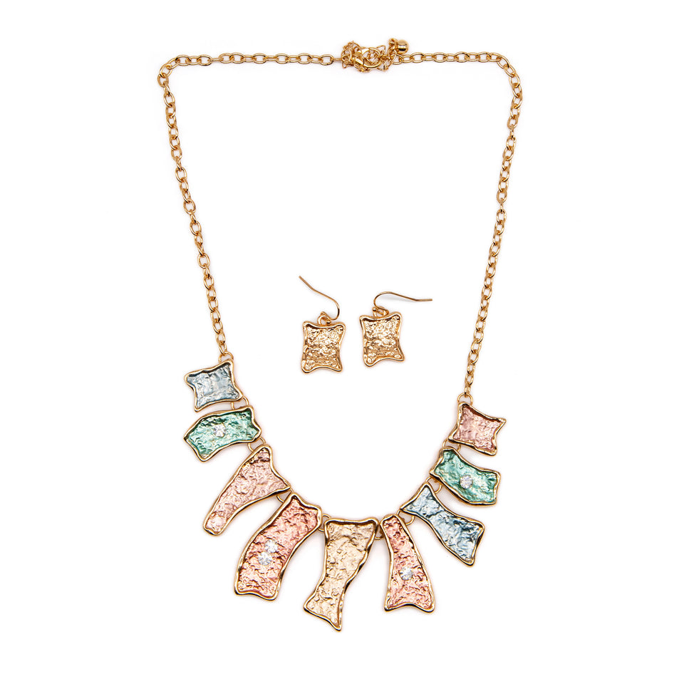 Multi-Colored Enamel Necklace + Earring Set