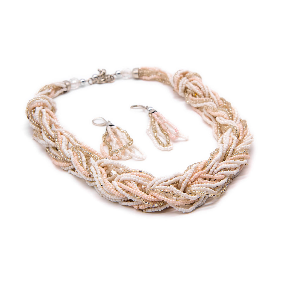 Braided Cream Bead Jewelry Set