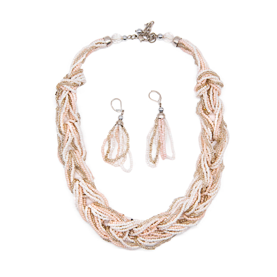 Braided Cream Bead Jewelry Set