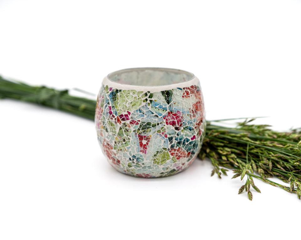 Mosaic Floral Multicolor Oval Vase