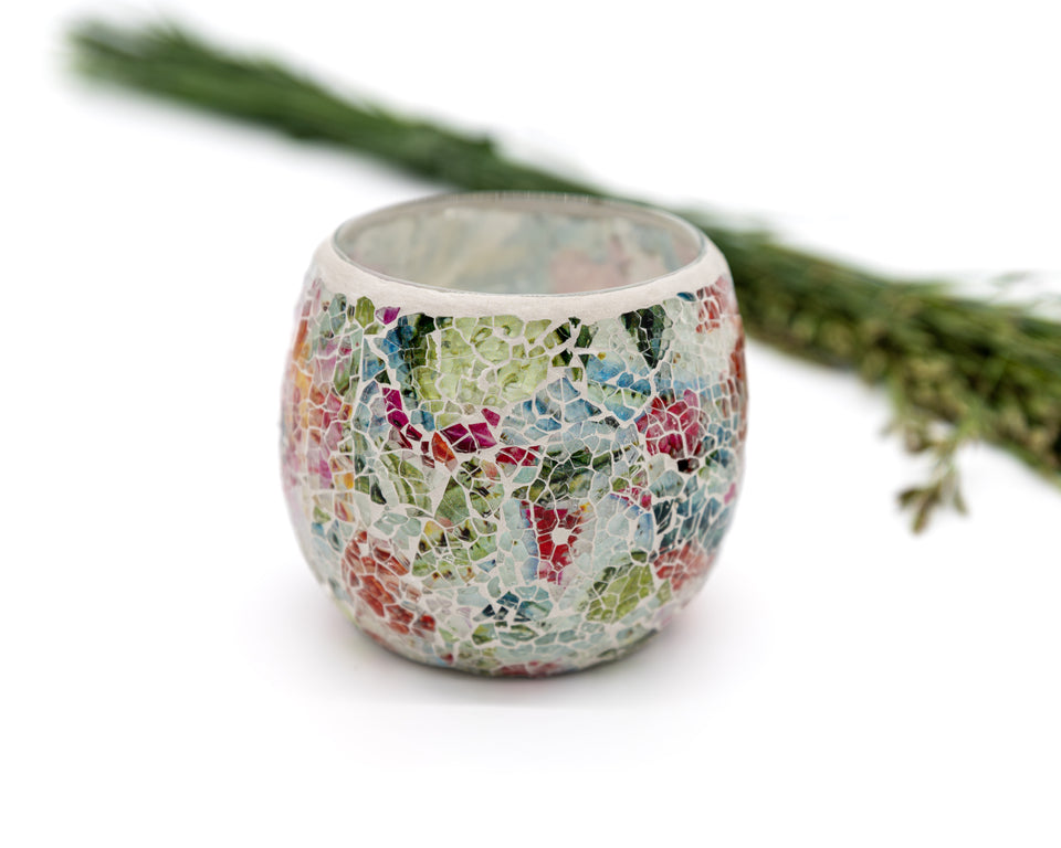 Mosaic Floral Multicolor Oval Vase