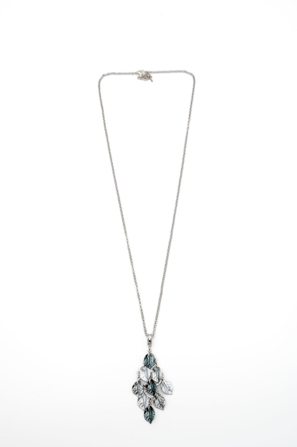 Blue Grey Leaf Pendant Necklace
