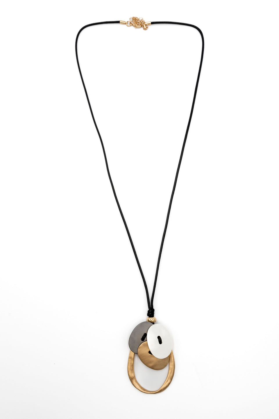 Tritone Long Button Pendant Necklace