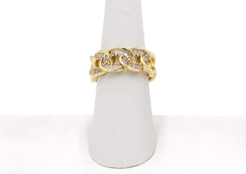 Gold & Crystal Link Ring