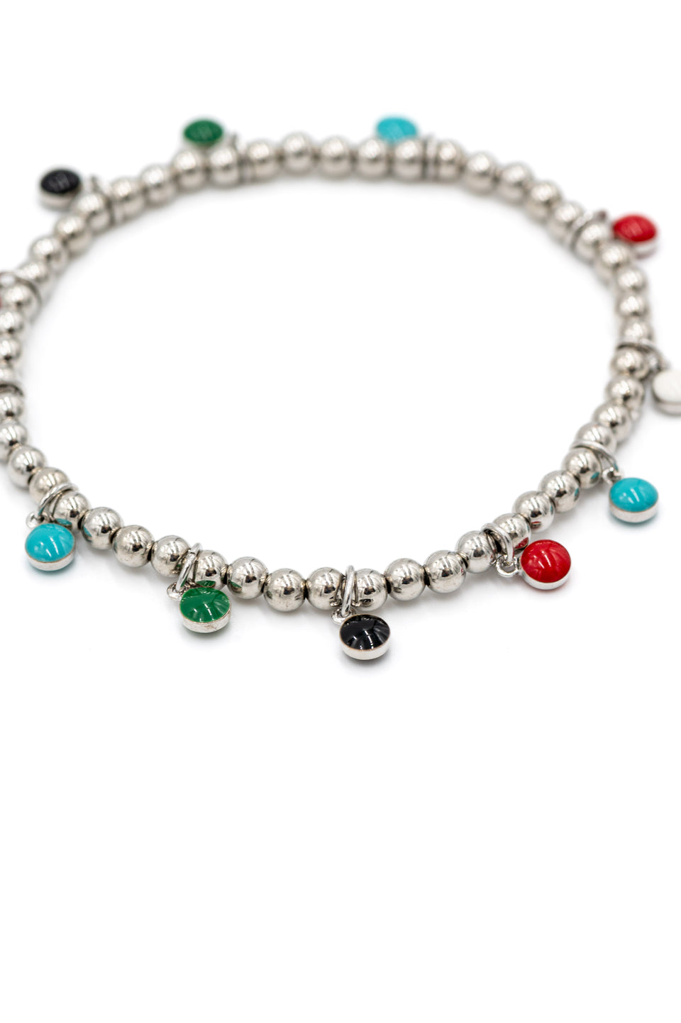 Multicolor Enamel Round Charm Bracelet - Silver