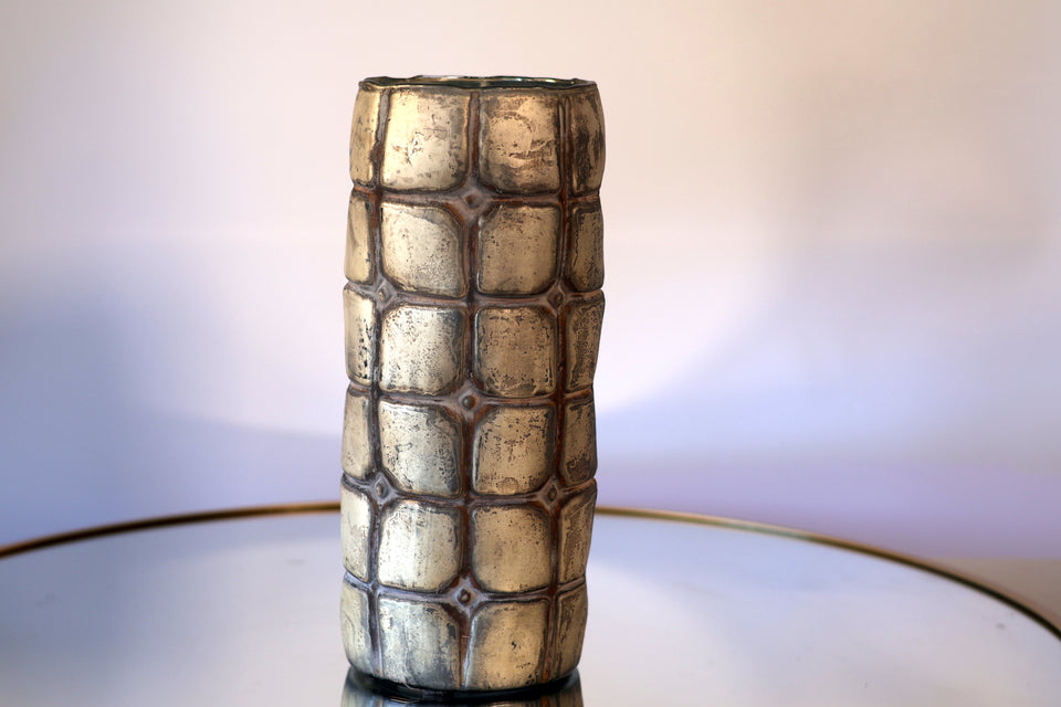 Tall Copper-Tone Glass Vase with Ceramic Effect