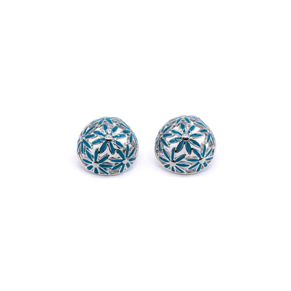 Floral Teal Enamel Earrings