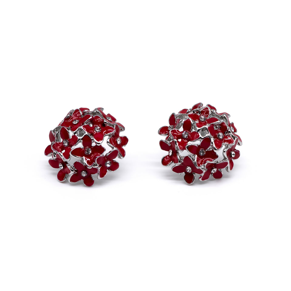 Round Enamel Crystal Flower Earrings