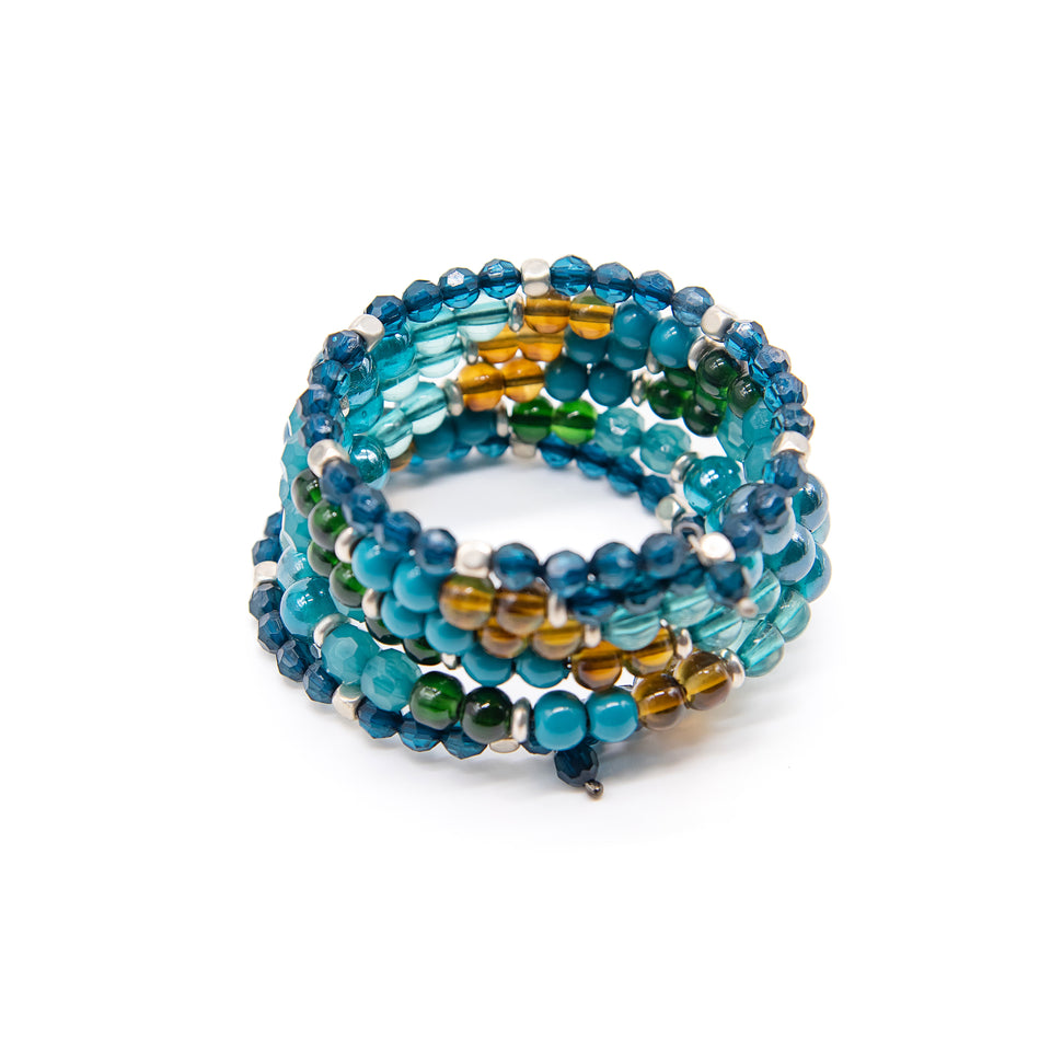 Teal Tonal Beaded Wrap Bracelet