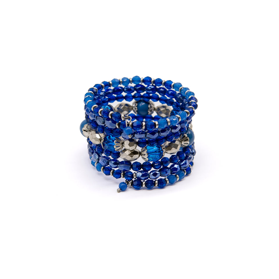 Ocean Blue Beaded Wrap Bracelet