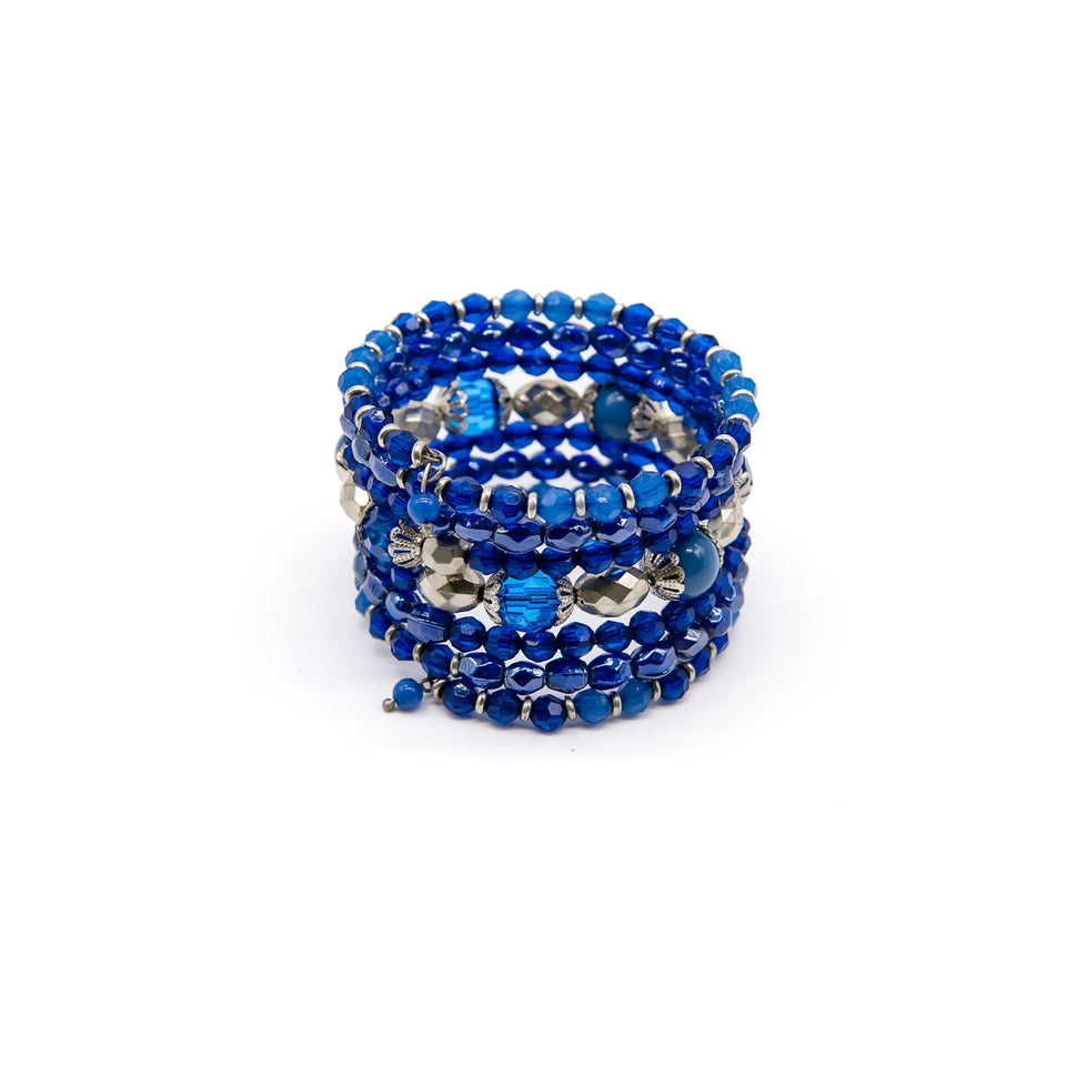 Ocean Blue Beaded Wrap Bracelet