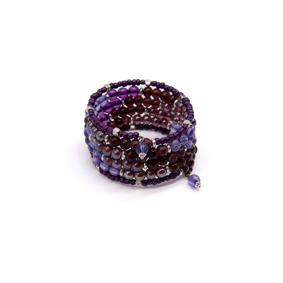 Purple Tonal Beaded Wrap Bracelet