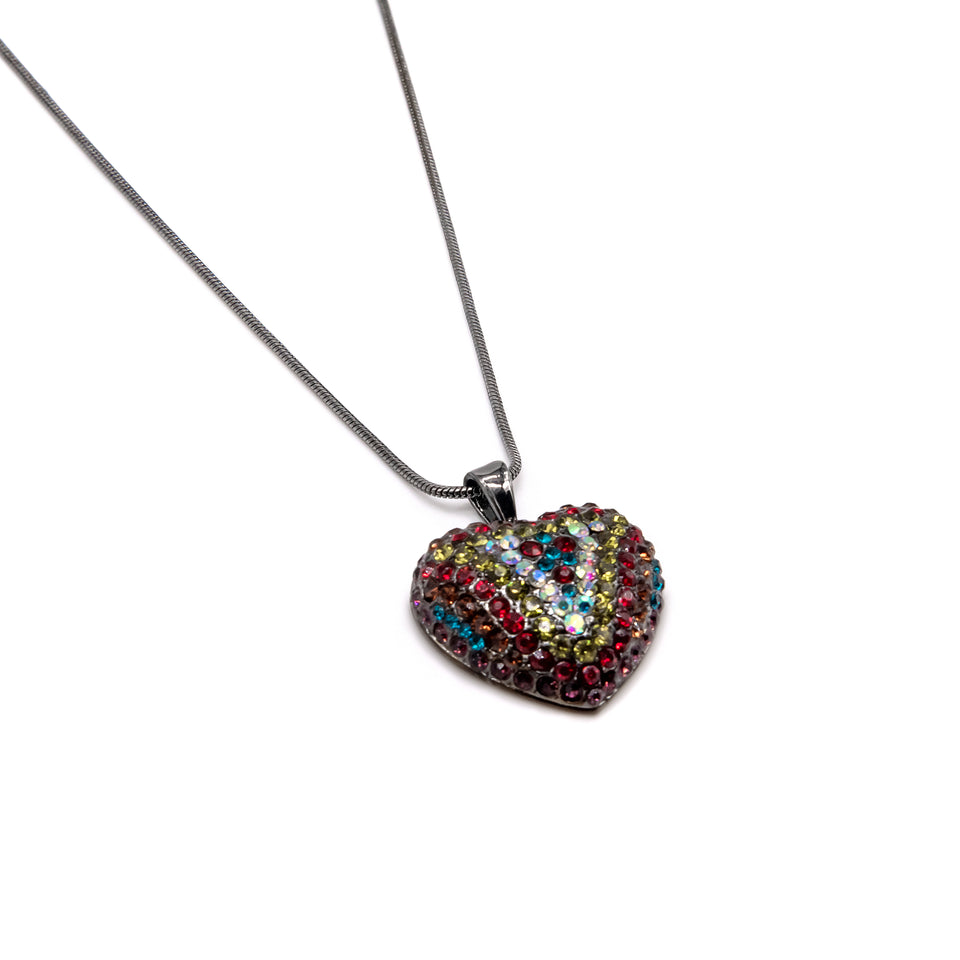 Retro Heart Glass Stone Necklace