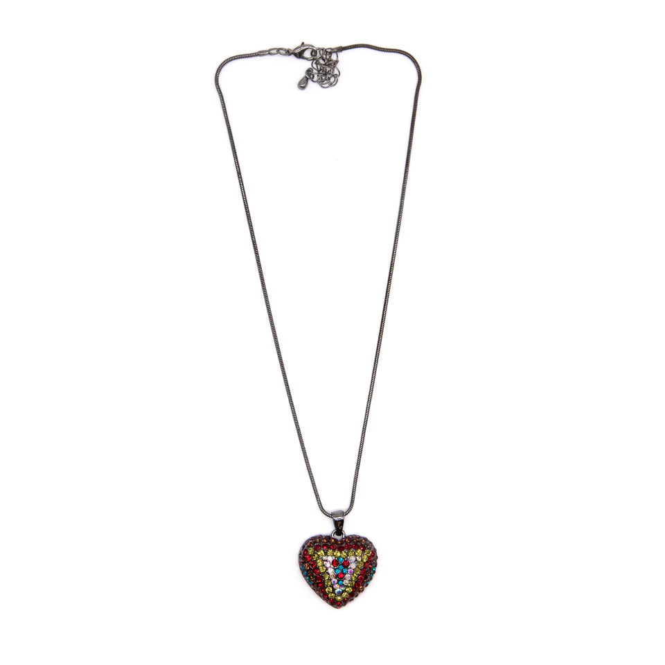 Retro Heart Glass Stone Necklace