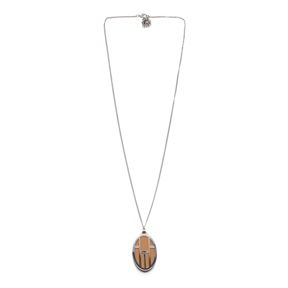 Camel-Gray Reversible Oval Pendant Necklace