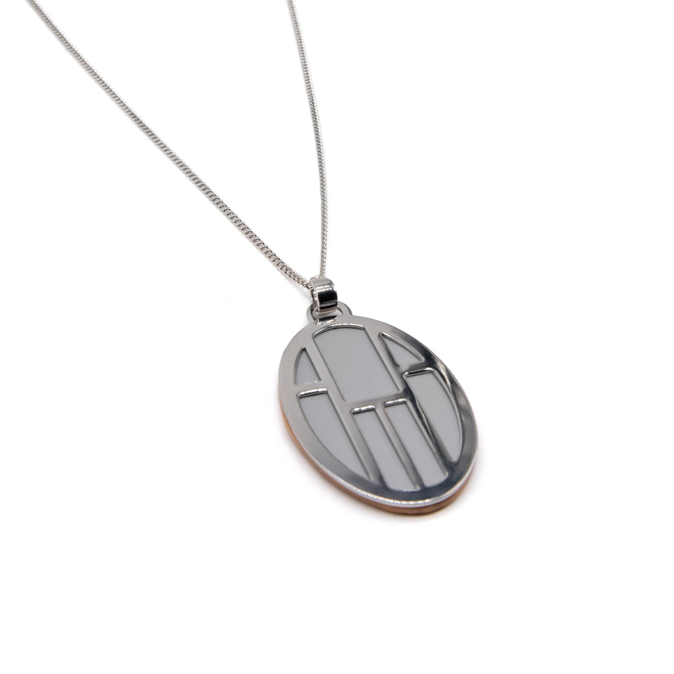 Camel-Gray Reversible Oval Pendant Necklace