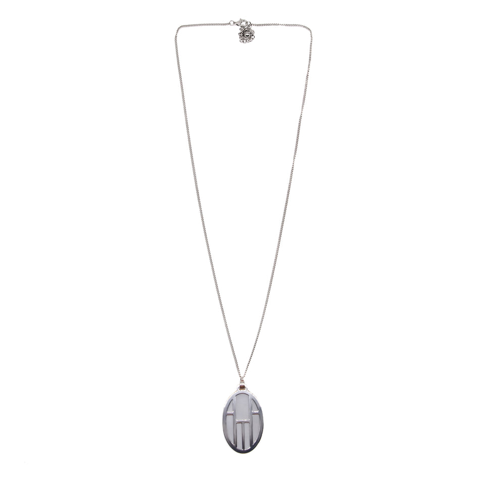 Camel-Gray Reversible Oval Pendant Necklace