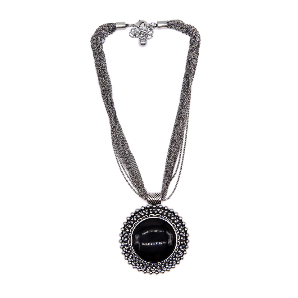 Antique Silver Black Resin Pendant