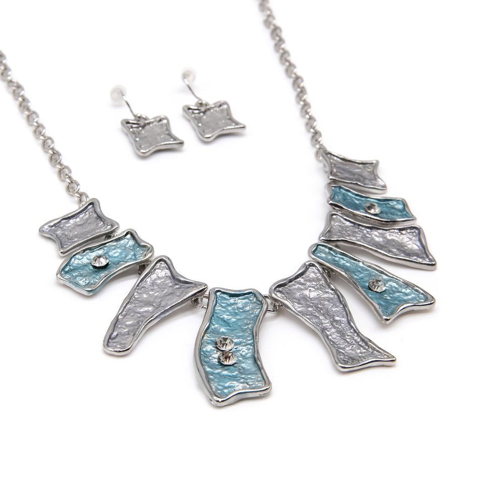 Enamel Turquoise Silver-Plated Necklace + Earring Set