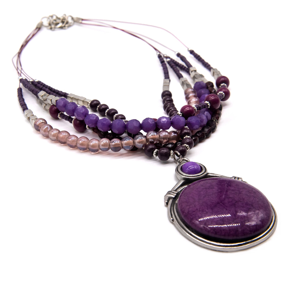 Multi-row Purple Pendant Necklace