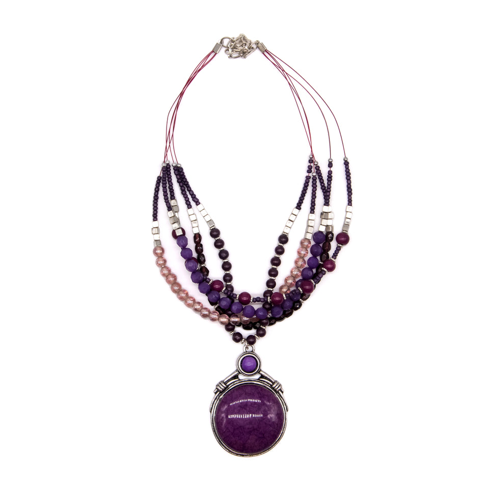 Multi-row Purple Pendant Necklace