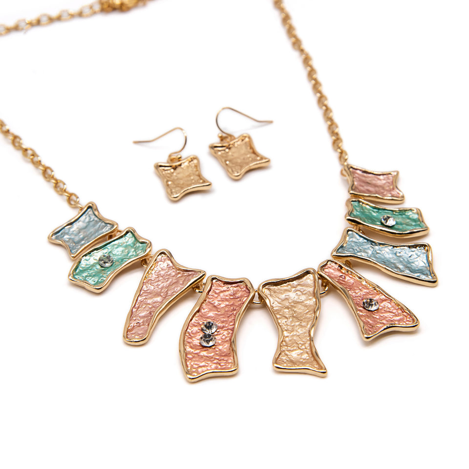 Multi-Colored Enamel Necklace + Earring Set