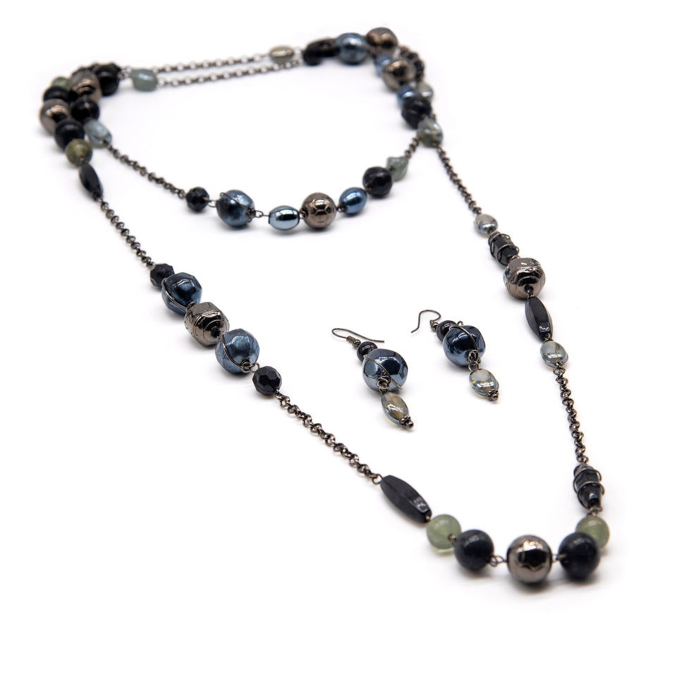 Long Handmade Black & Gray Bead Set