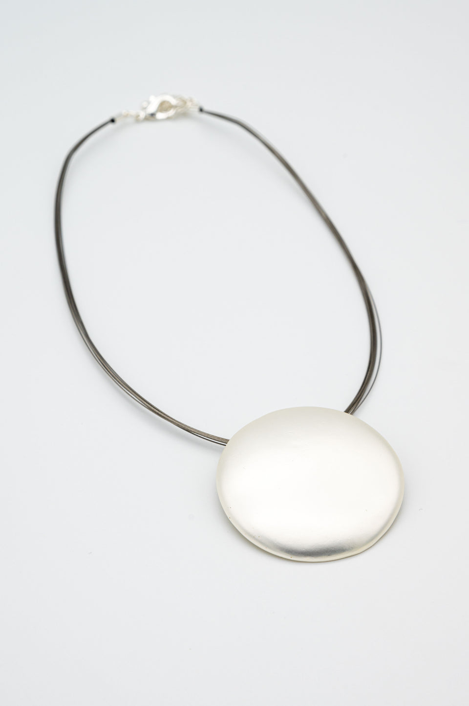 Matte Silver Round Disk Necklace