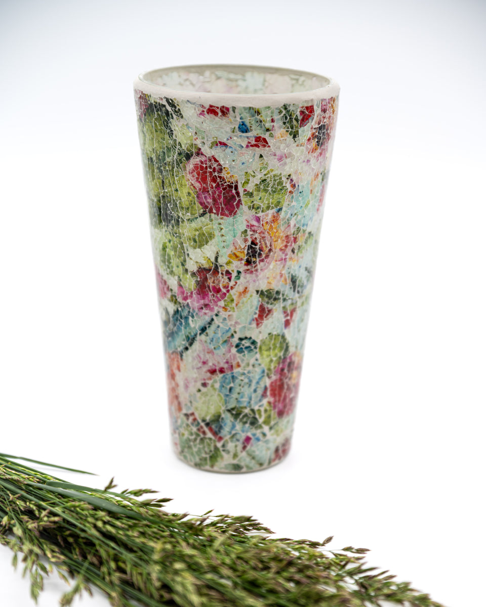 Mosaic Floral Multicolor Tall Vase