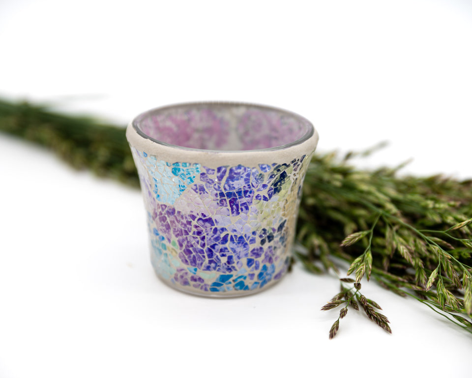 Purple Glass Mosaic Teacup Vase