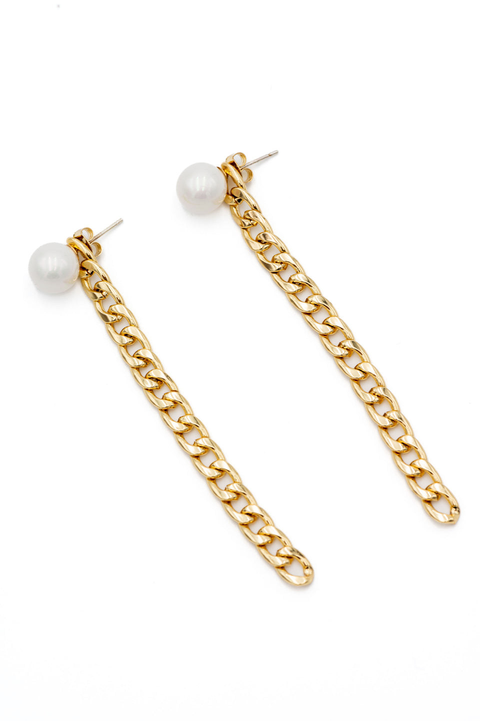 Faux Pearl and Chain Earrings