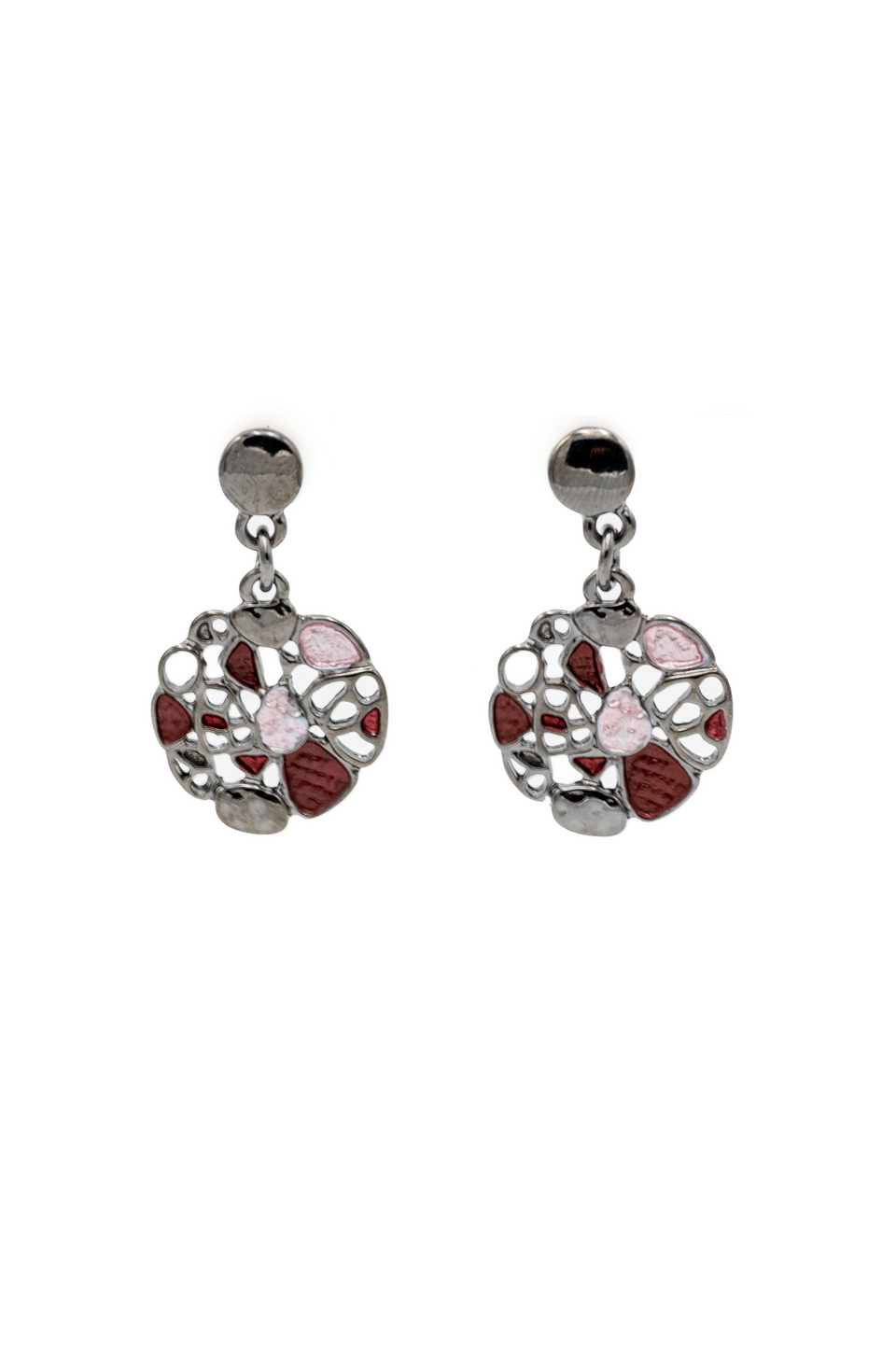 Round Enamel Burgundy Earrings