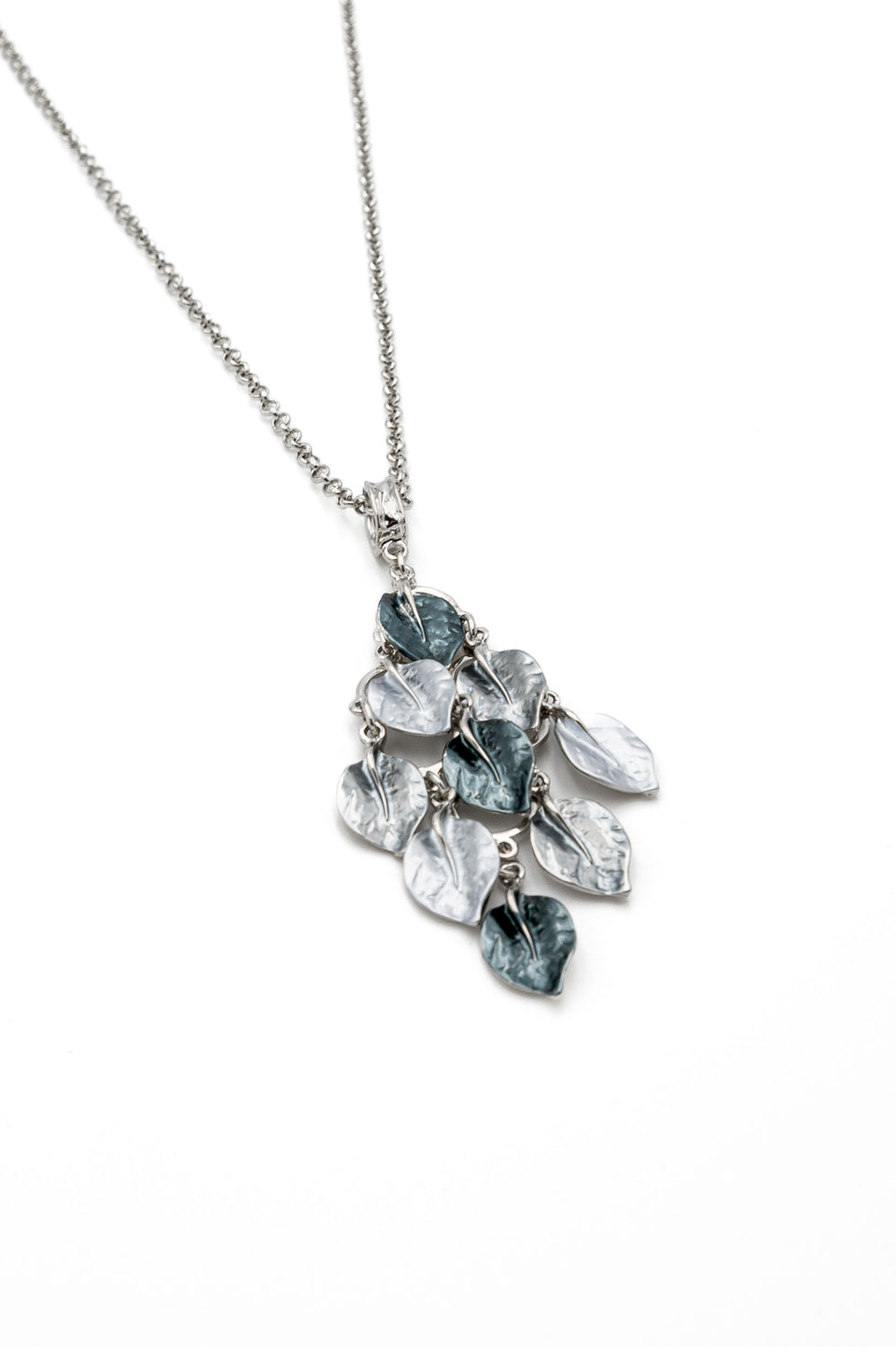 Blue Grey Leaf Pendant Necklace