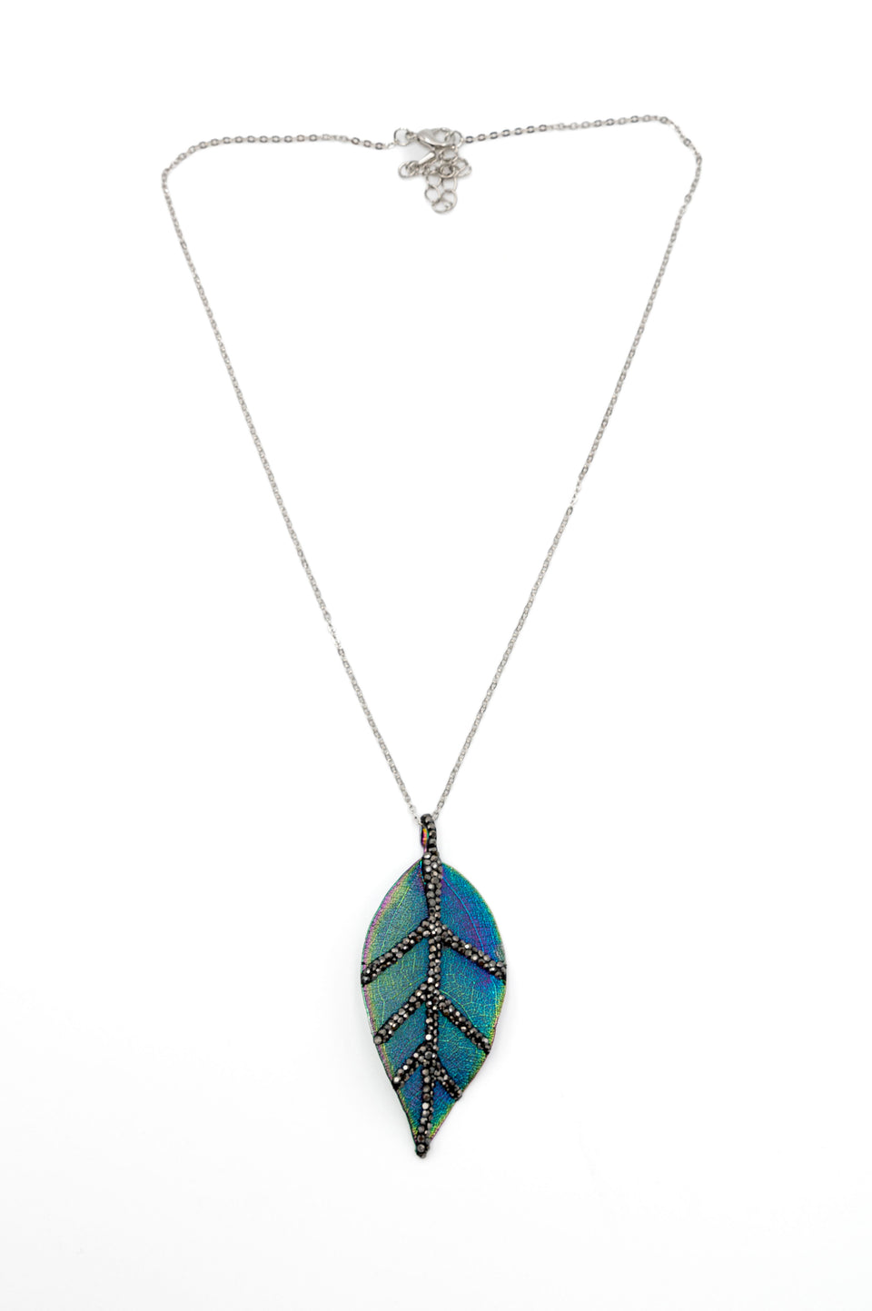 Real Leaf Iridescent Pendant Necklace