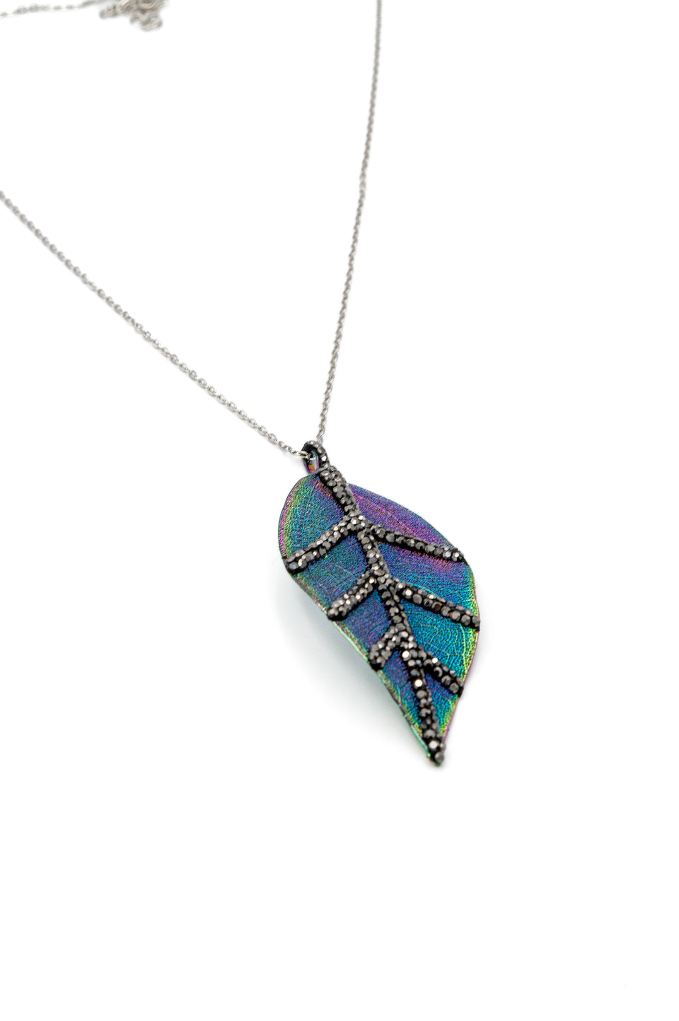 Real Leaf Iridescent Pendant Necklace