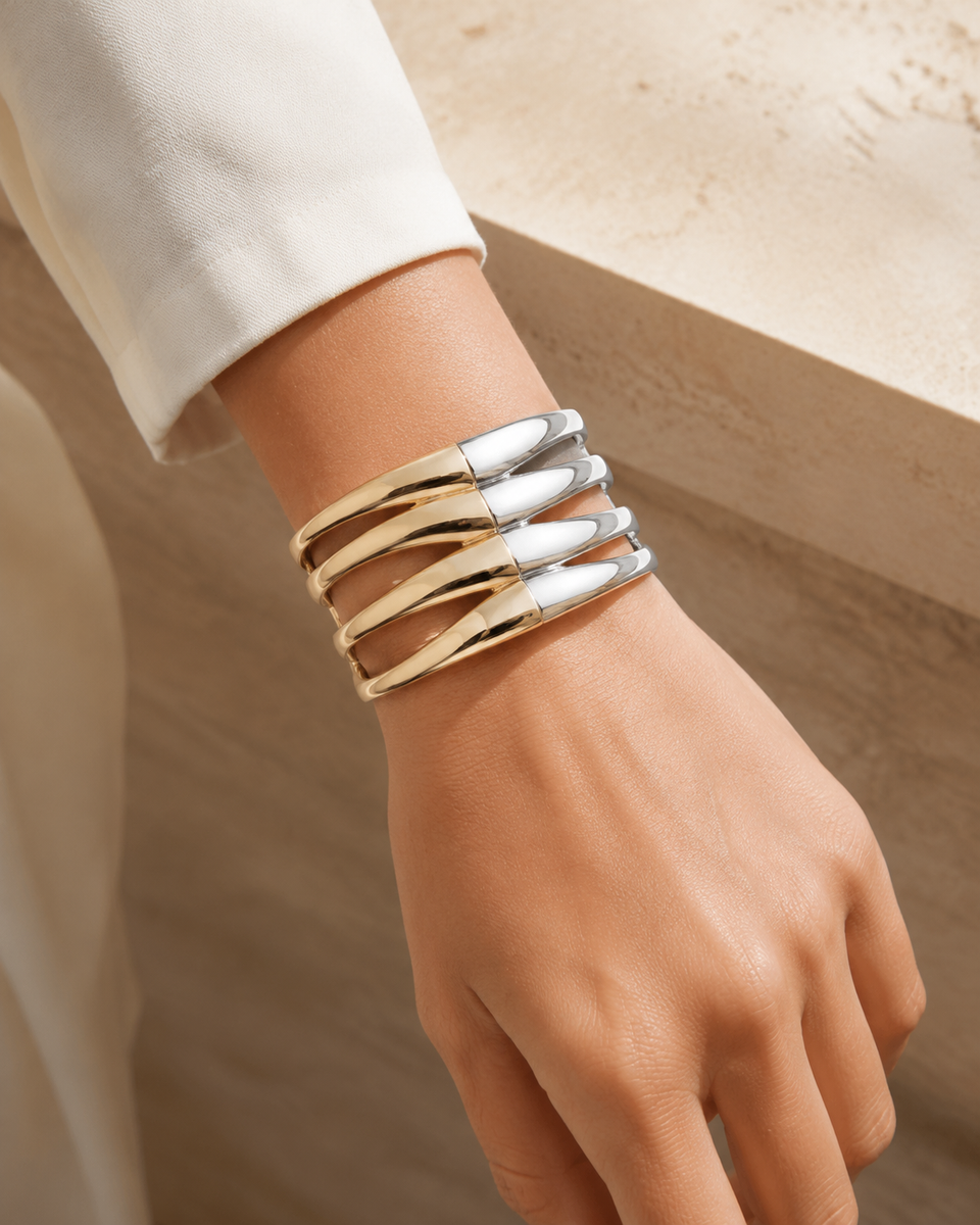 Two-Tone Gold & Silver Large Hinge Bracelet