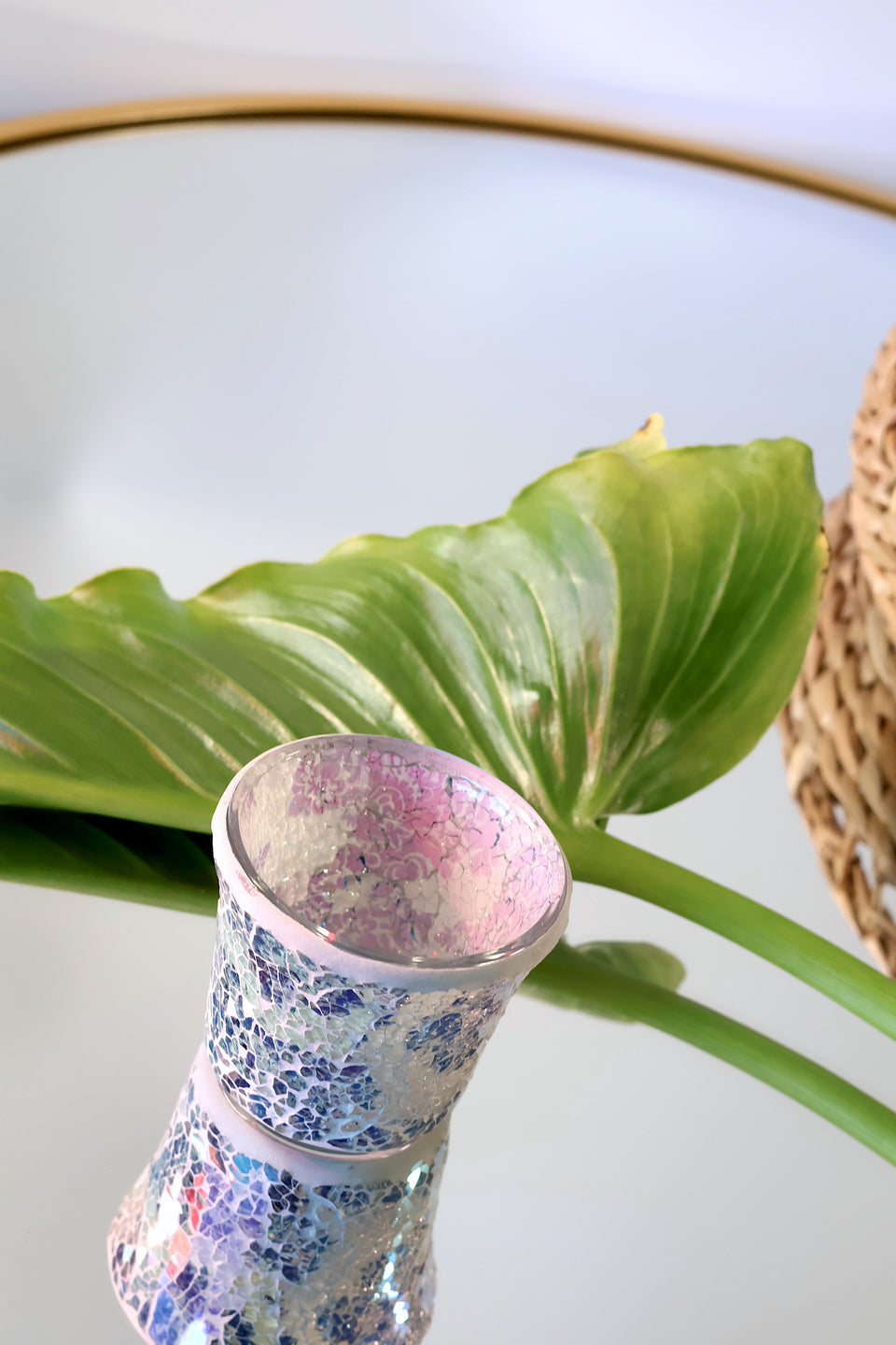 Purple Glass Mosaic Teacup Vase