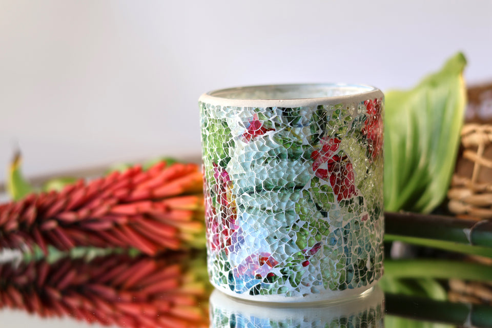 Mosaic Floral Multicolor Round Vase