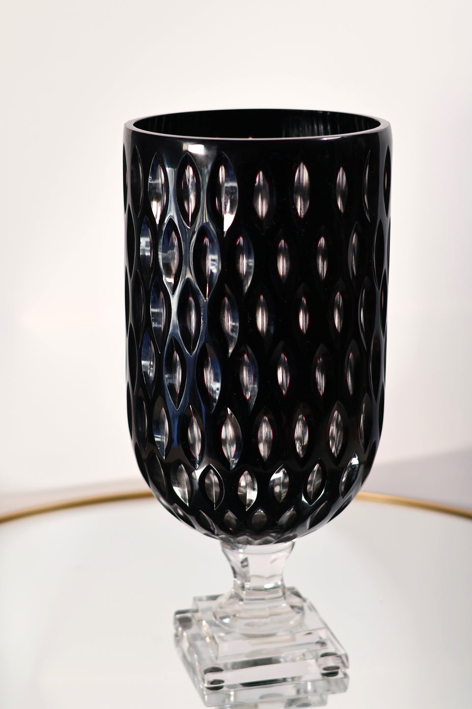 Large Black Chalice Vase with Midnight Purple Hues