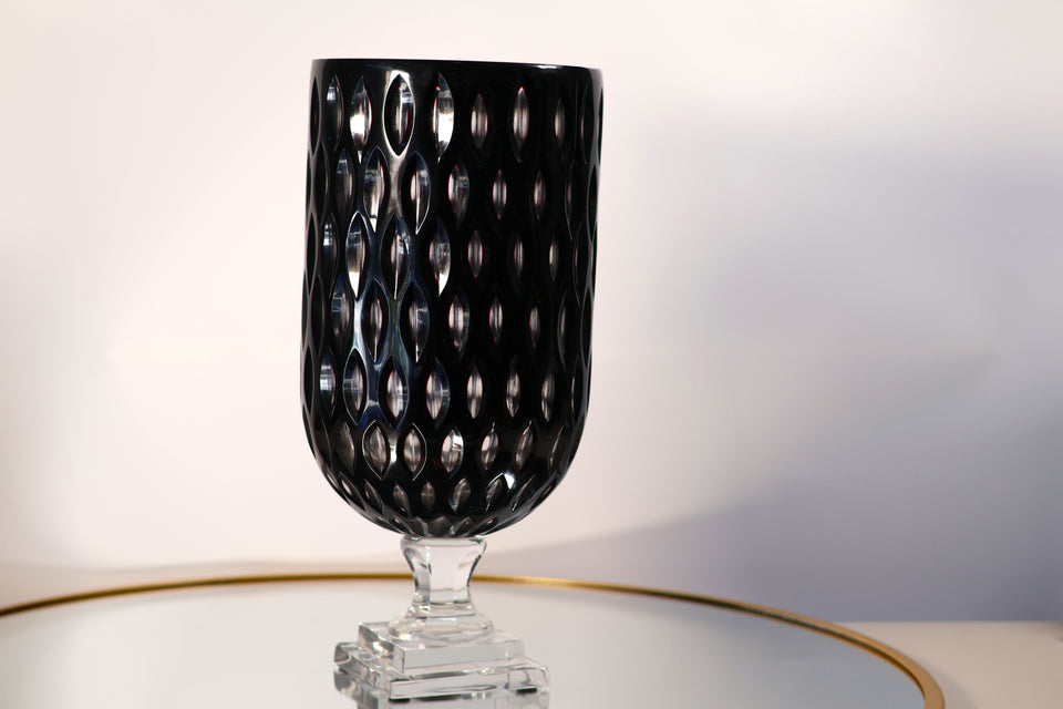 Large Black Chalice Vase with Midnight Purple Hues