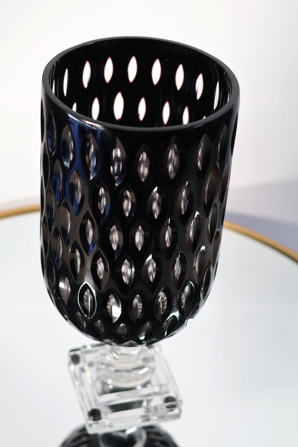 Large Black Chalice Vase with Midnight Purple Hues