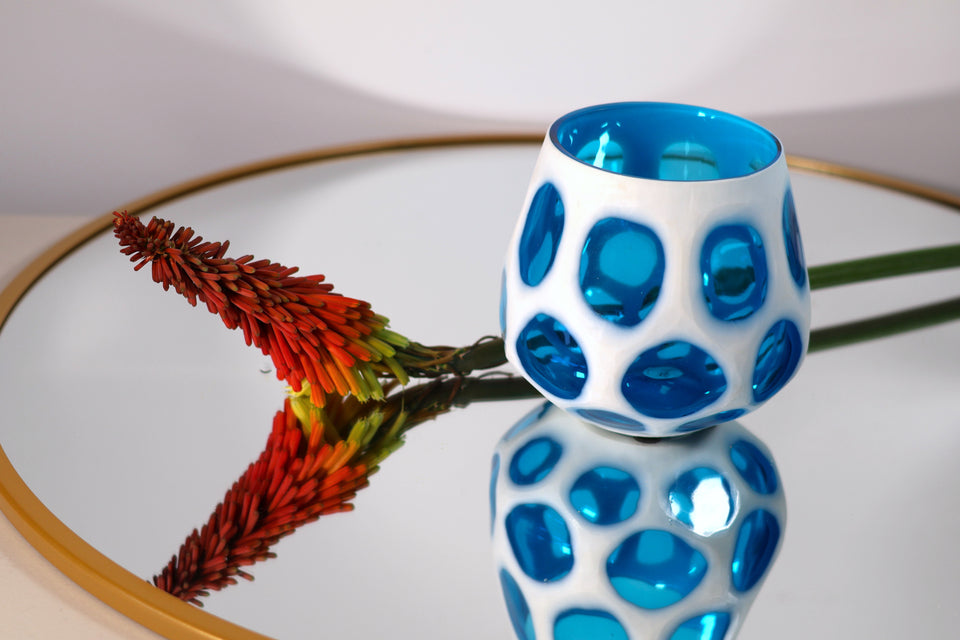 Ocean Blue Dual Pane Small Round Vase