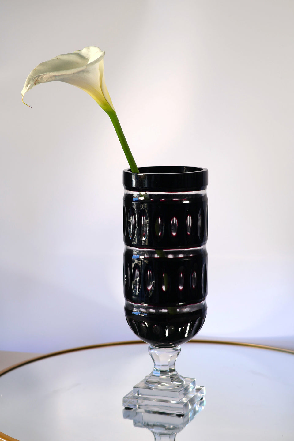 Black Chalice Vase with Midnight Purple Hues