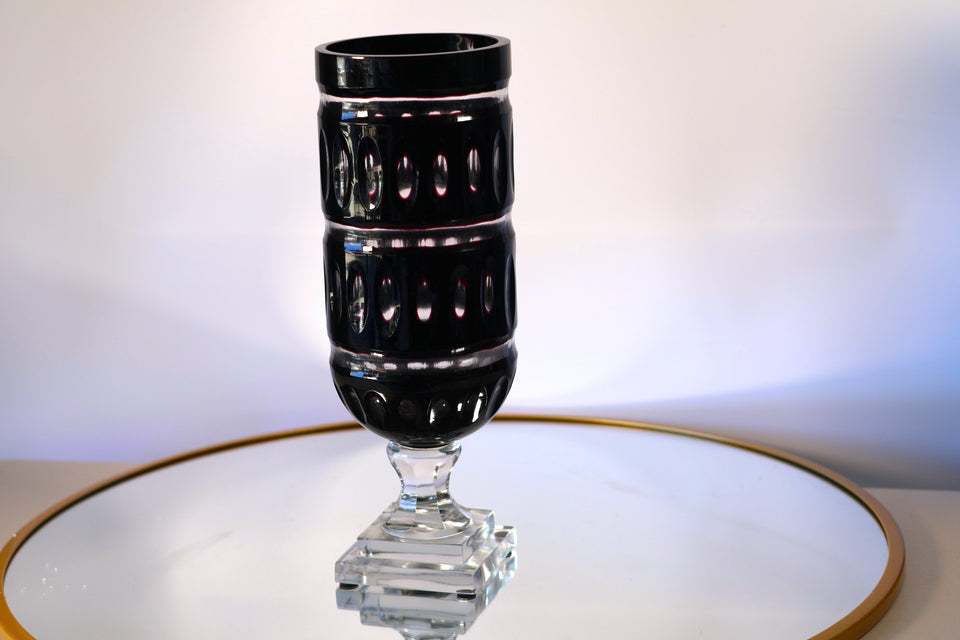 Black Chalice Vase with Midnight Purple Hues