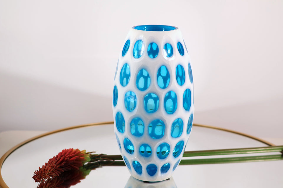 Ocean Blue Dual Pane Tall Glass Vase