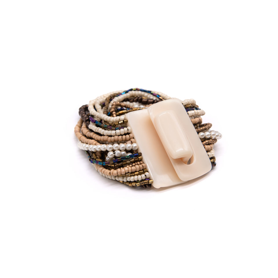 Beige Tonal Stretch Bead Clasp Bracelet