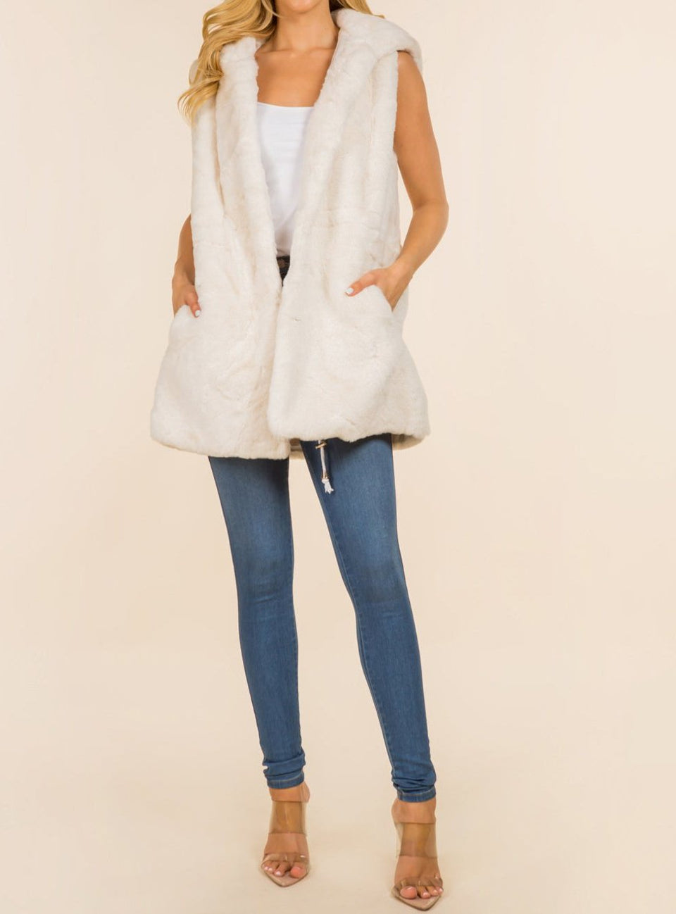 Ivory Faux Fur Hooded Vest